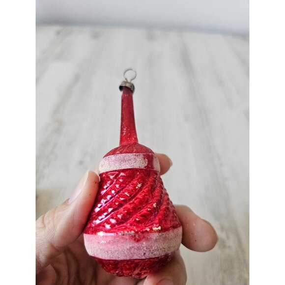 Antique red glass ornament flocked Xmas tree - Picture 3 of 7